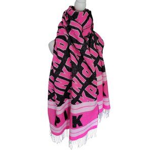 VS VICTORIA SECRET PINK Blanket Scarf Spellout Hot Pink Black 28 X 88 In